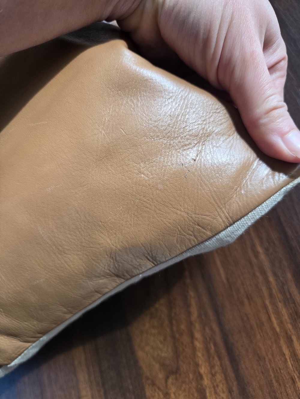 CB2 Ranch Cognac Leather Lumbar Pillow 12x18 + Feather Down Insert - Picture 3 of 7